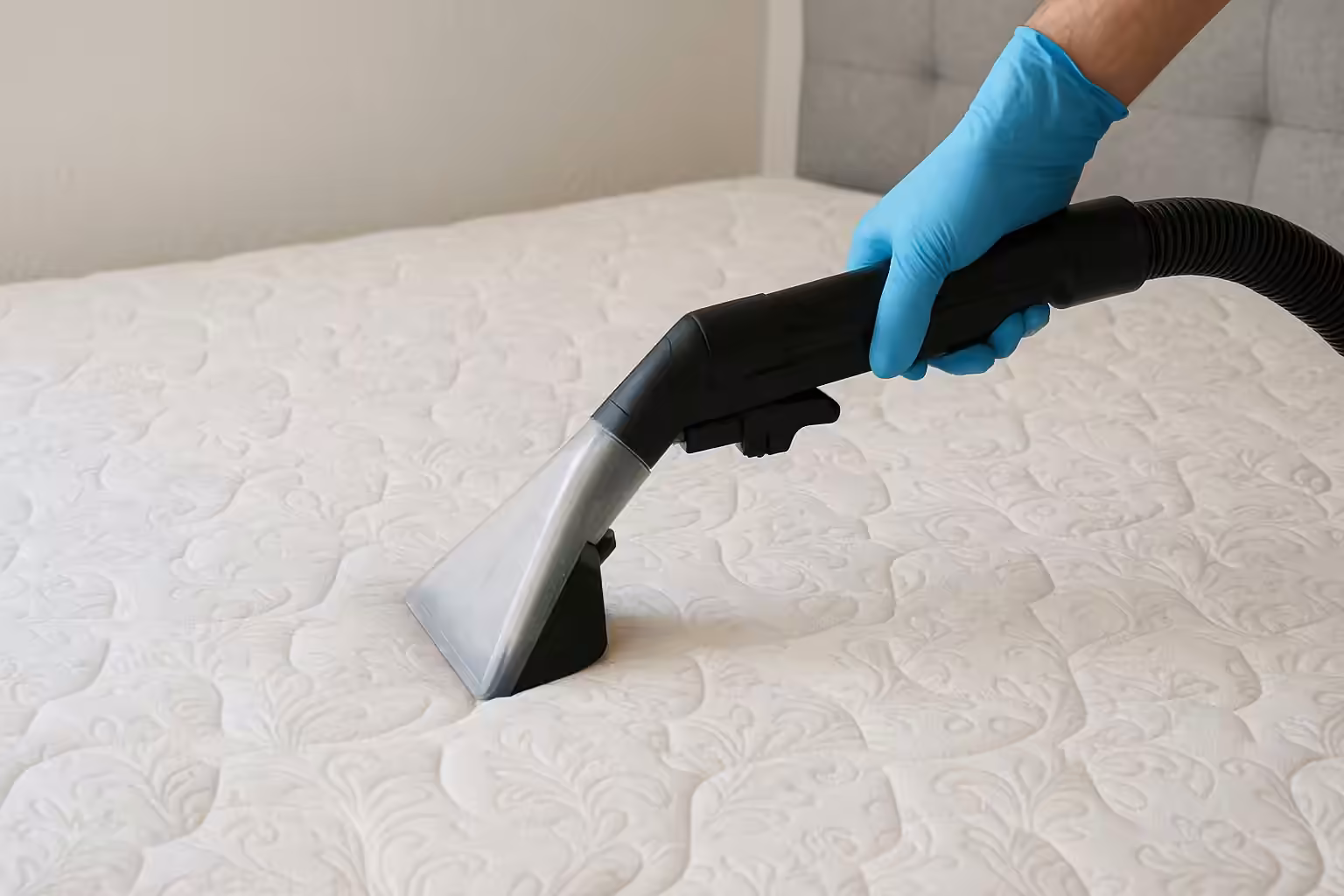 Buse d’aspiration passée sur un matelas deux places matelassé