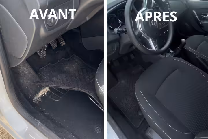Avant après nettoyage siège auto à Bayonne – Cubile Expert, spécialiste nettoyage voiture intérieur